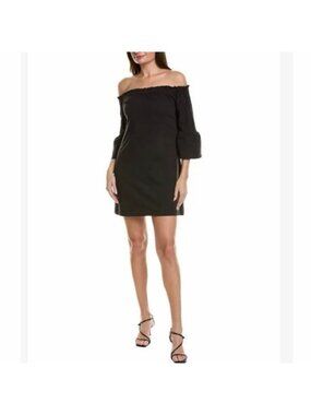 NWT Helen Jon Amelia Black Off Shoulder Bell Sleeve Mini Dress XS